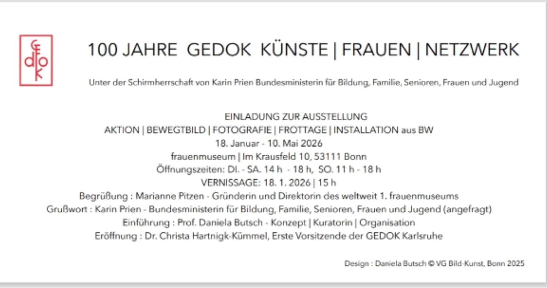 100 Jahre GEDOK Ausstellung Frauenmuseum Bonn - Einladung
